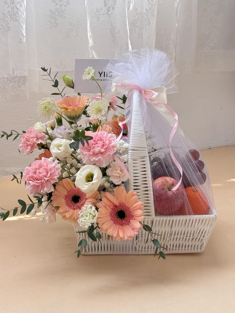 Blush Floral & Fruit Gift Basket