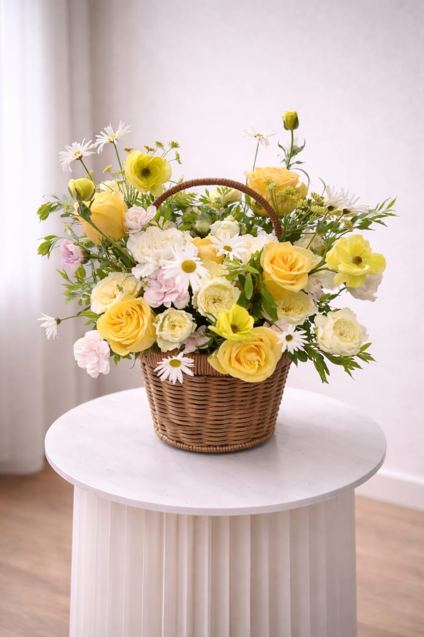 F.F Sunny Meadow Wicker Basket Arrangement